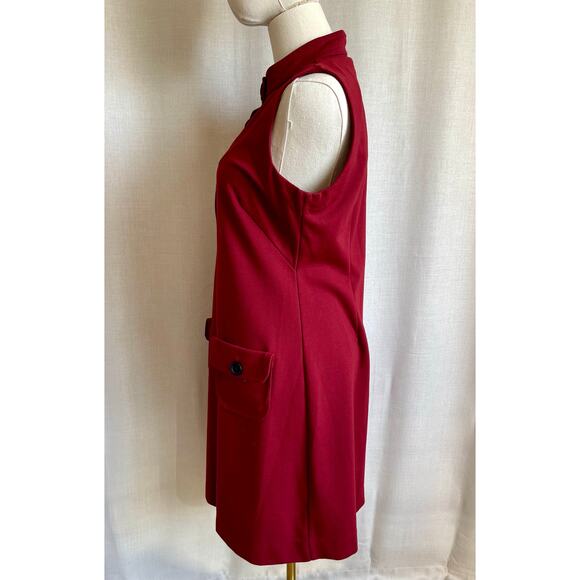 Banana Republic Merlot Button Front Stretch Mod Sleeveless Sheath Dress Jumper 6 - Picture 3 of 6